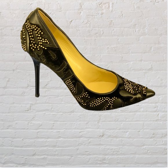 NEW JIMMY CHOO -- Stiletto Heels, Black, "Abel," Leather w/Gold Studs, Evening - Picture 6 of 15